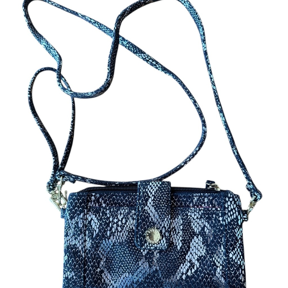 Steve Madden Faux Snakeskin Crossbody Wallet/ Wristlet Black And Silver  NWOT